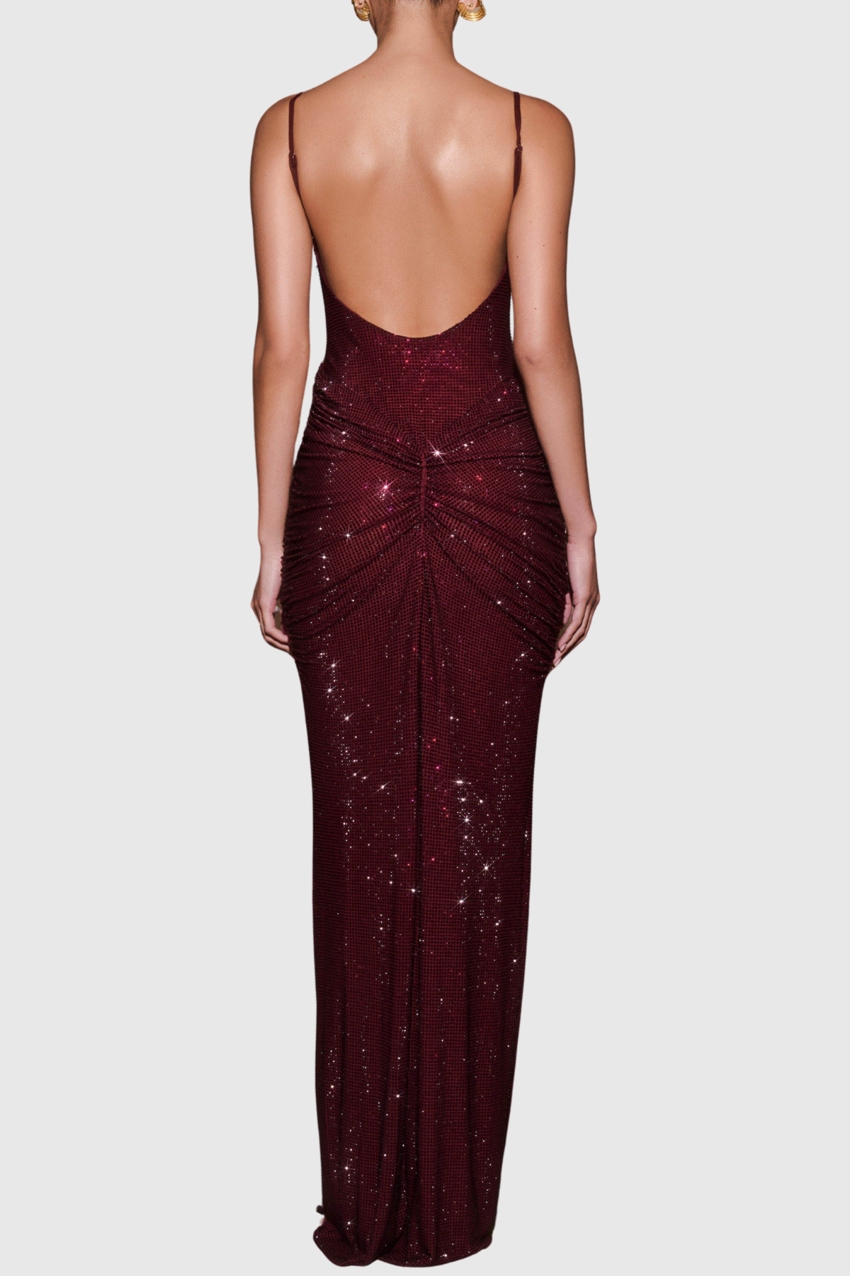 Dominica Crystal Embellished Ruched Maxi Dress - Wine