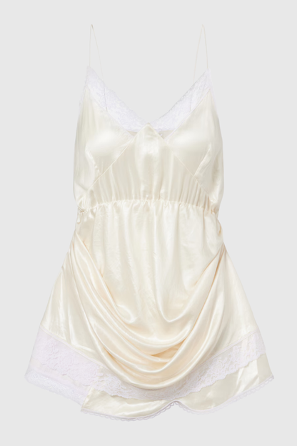 Donella Lace Trim Mini Dress - Beige