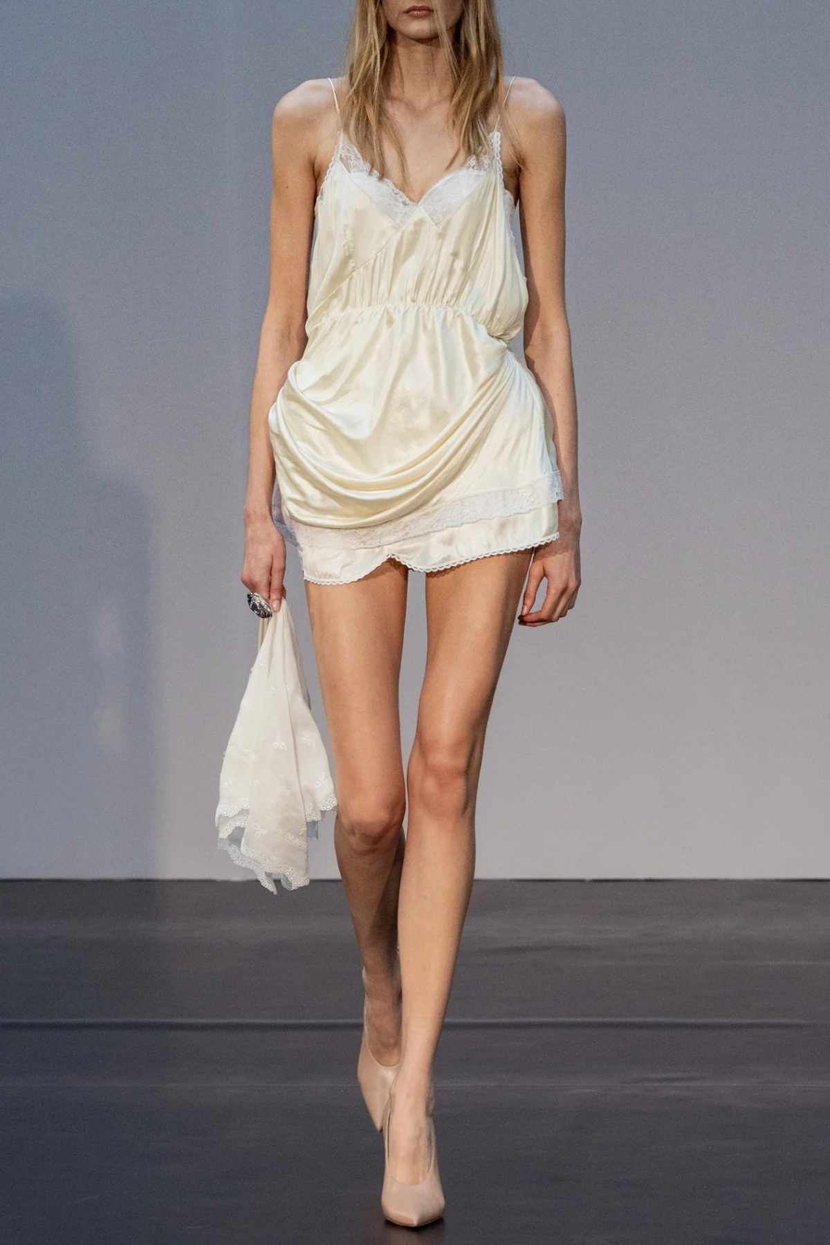 Donella Lace Trim Mini Dress - Beige