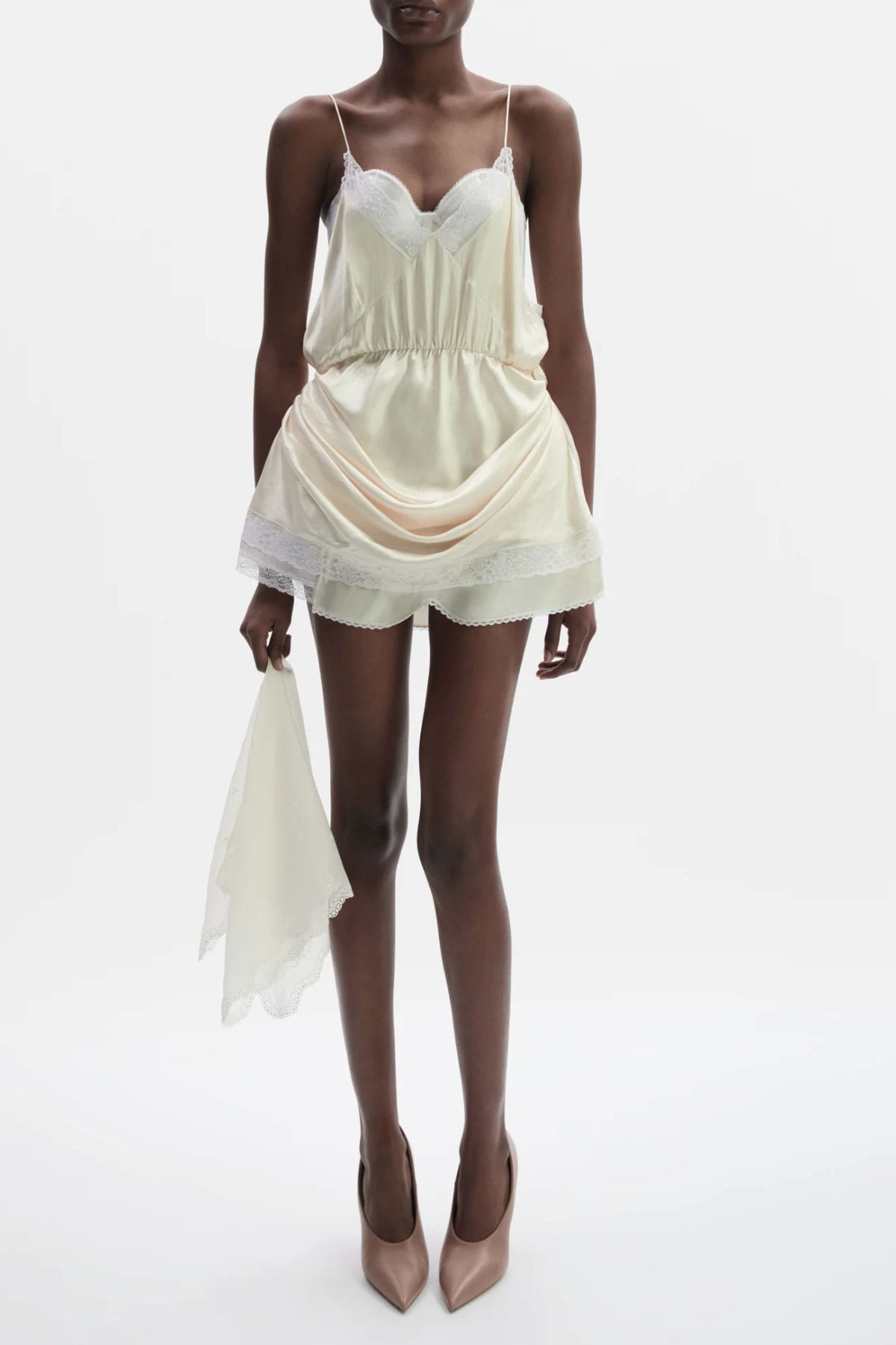 Donella Lace Trim Mini Dress - Beige