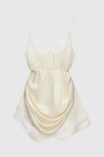 Donella Lace Trim Mini Dress - Beige
