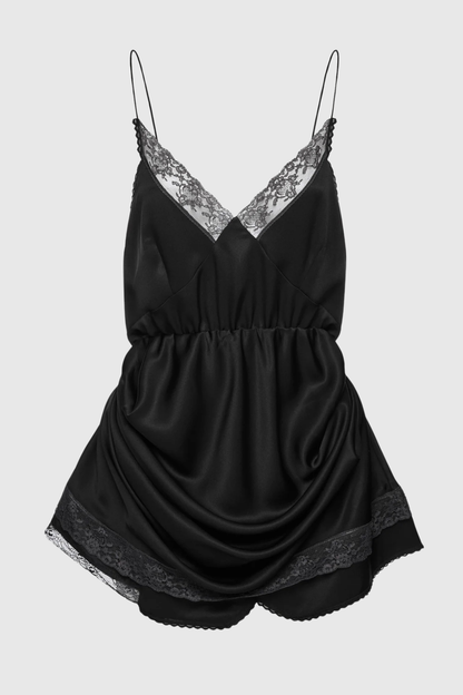 Donella Lace Trim Mini Dress - Black
