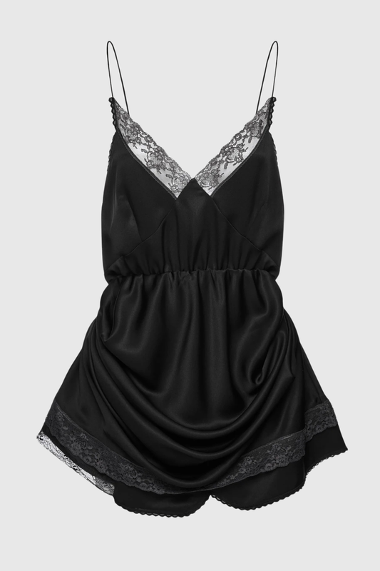 Donella Lace Trim Mini Dress - Black