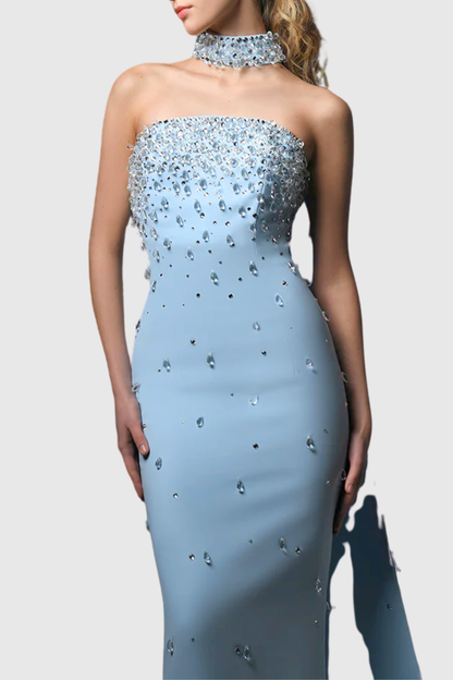 Doriyz Crystal Embellished Halter Maxi Dress