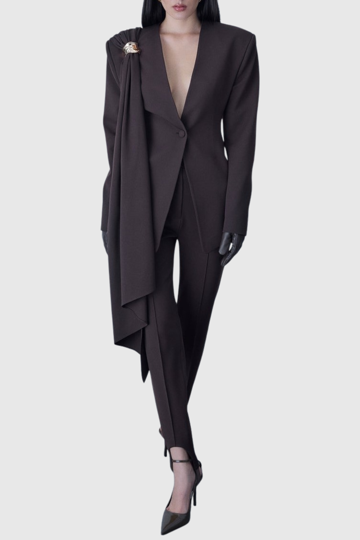Dorta Draped Blazer - Brown