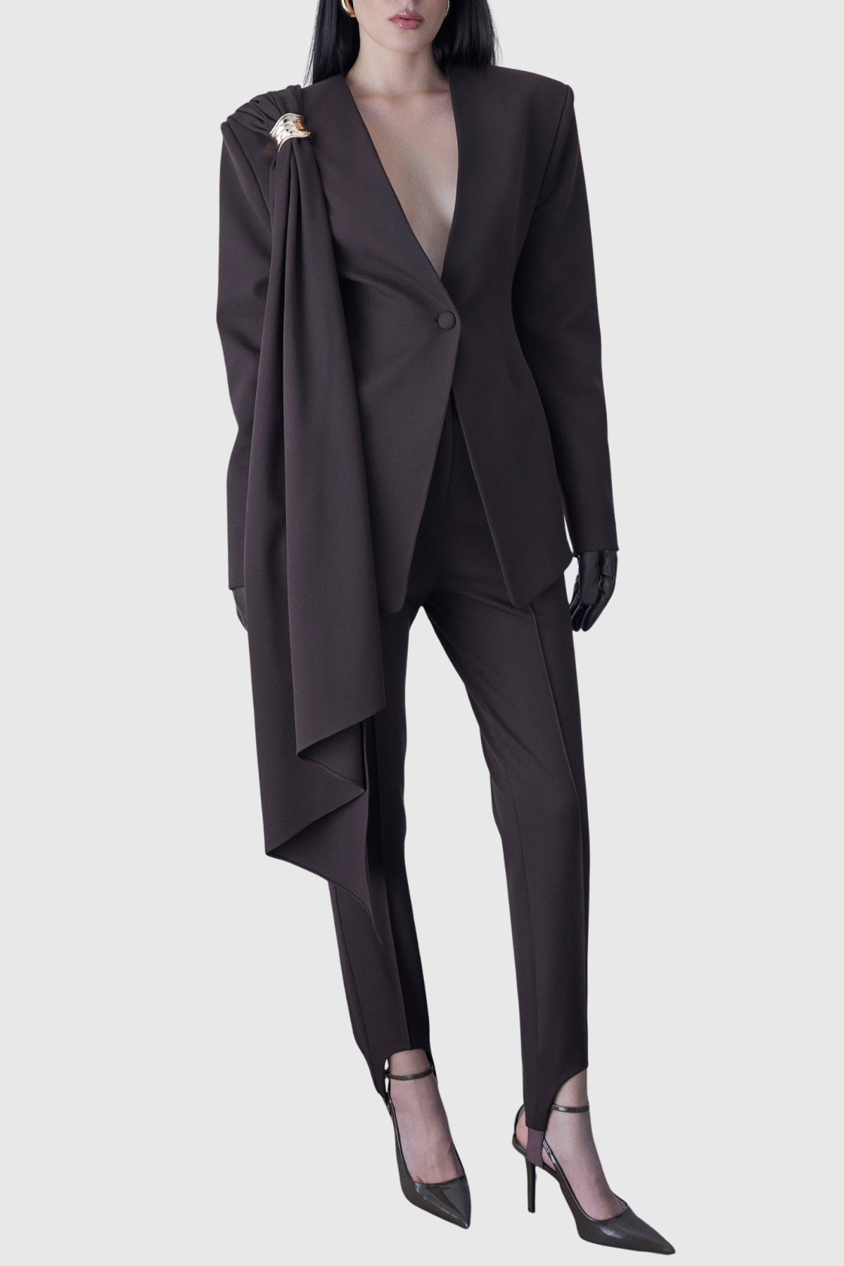 Dorta Draped Blazer - Brown