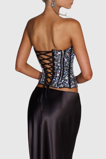 Drando Crystal Embellished Crset - Black