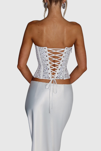 Drando Crystal Embellished Crset - White