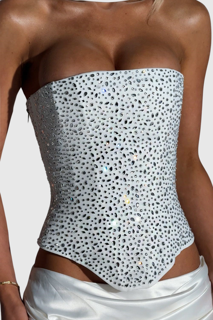 Drando Crystal Embellished Crset - White