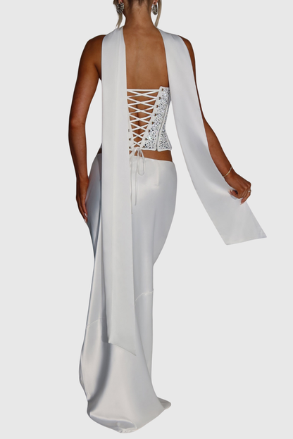 Drando Crystal Embellished Crset - White