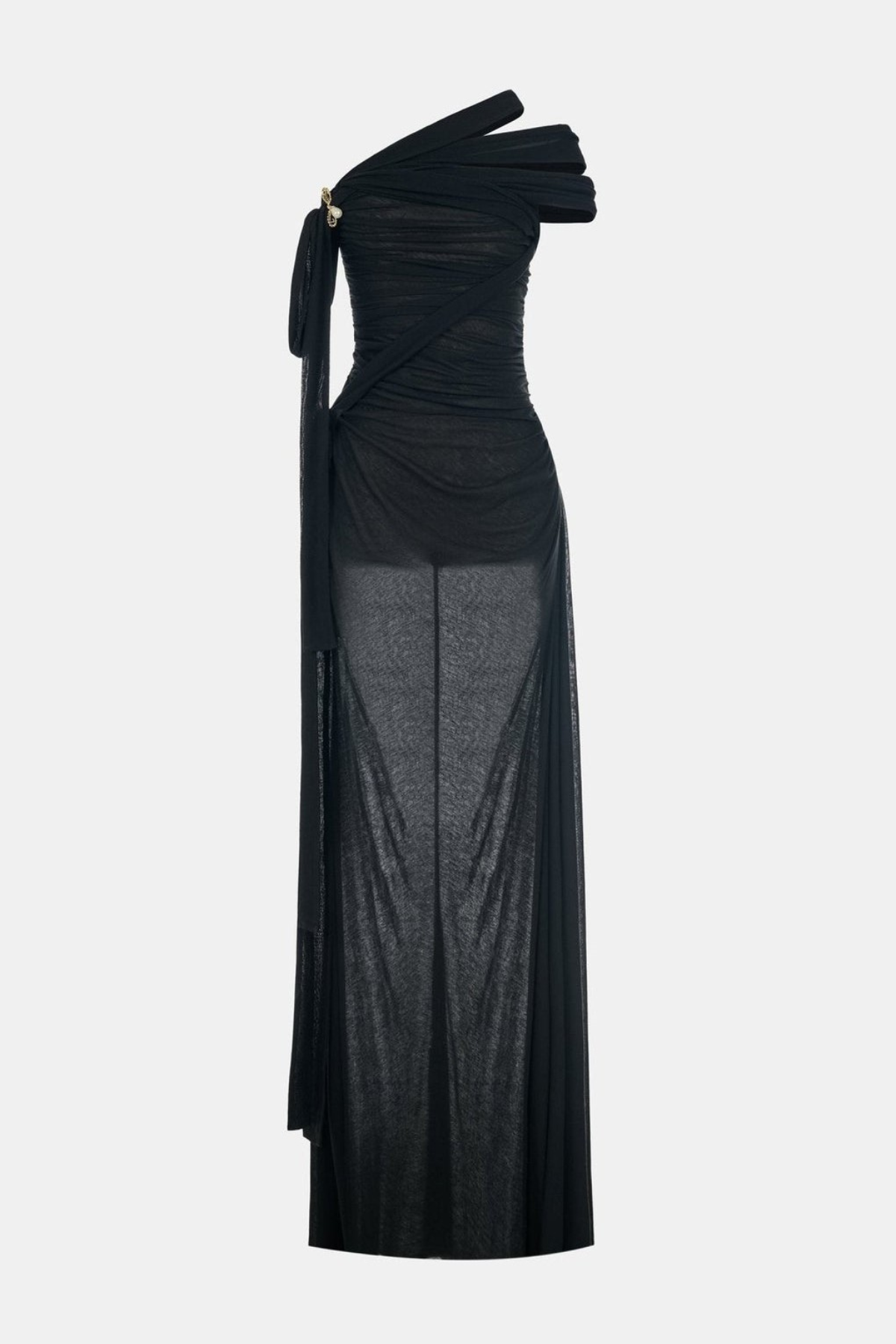 Dulipa Asymmetric One Shoulder Mesh Maxi Dress