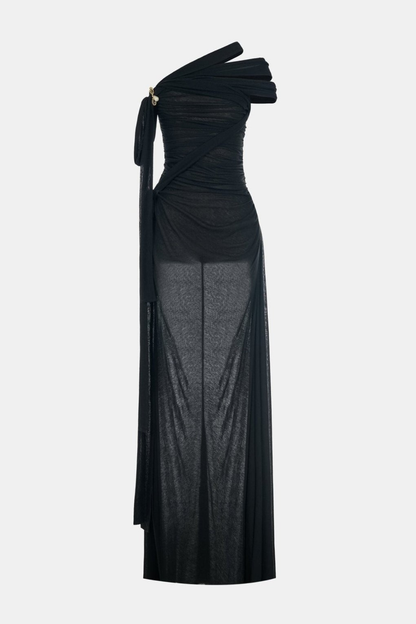 Dulipa Asymmetric One Shoulder Mesh Maxi Dress