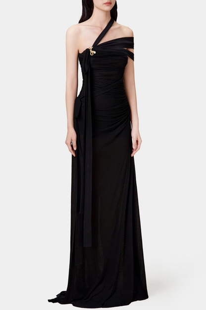 Dulipa Asymmetric One Shoulder Mesh Maxi Dress