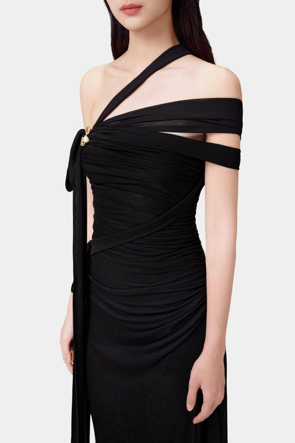 Dulipa Asymmetric One Shoulder Mesh Maxi Dress