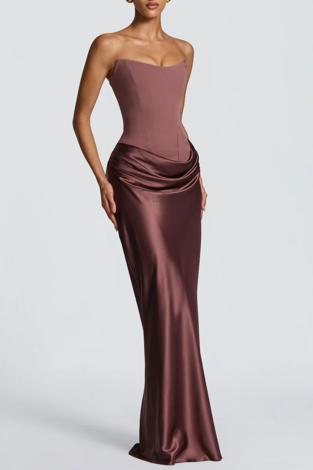 AIsolda  Strapless Corset Scarf Satin Maxi Dress - Dusty Pink