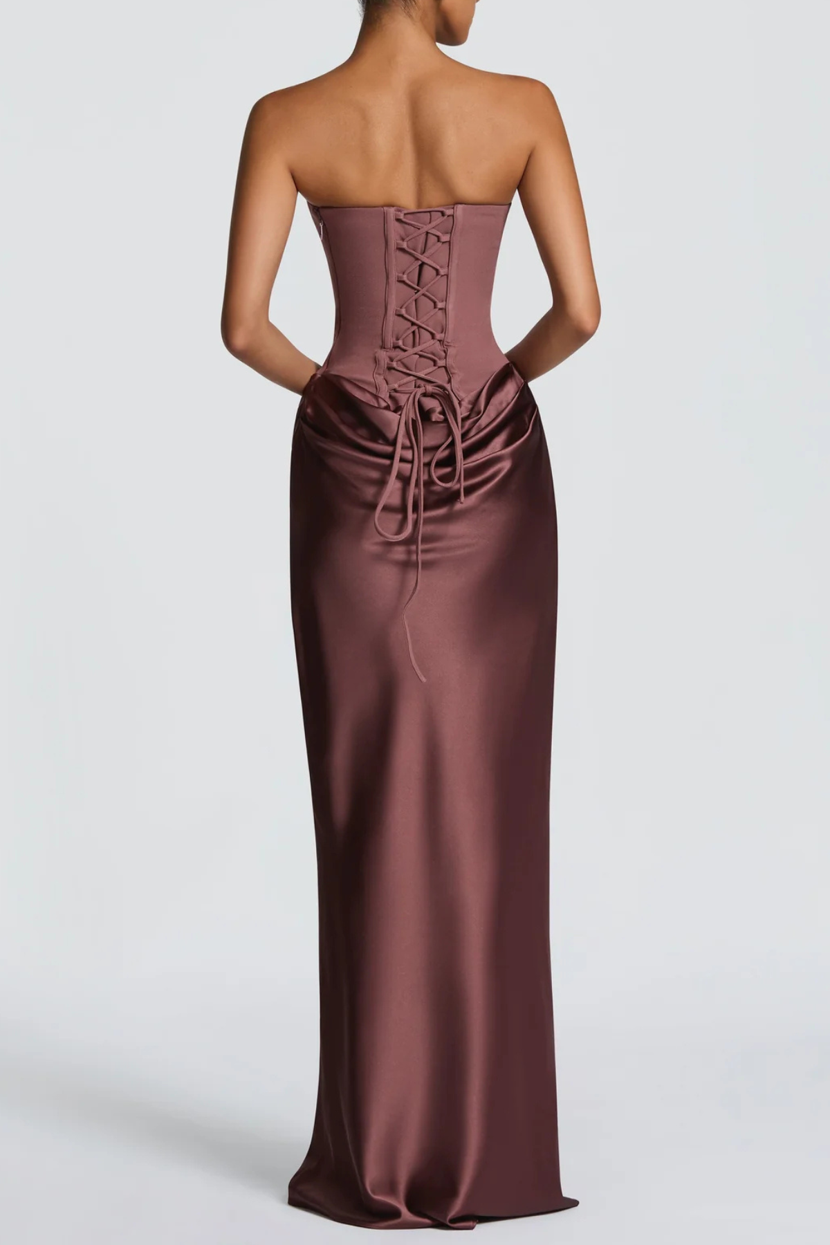 AIsolda  Strapless Corset Scarf Satin Maxi Dress - Dusty Pink