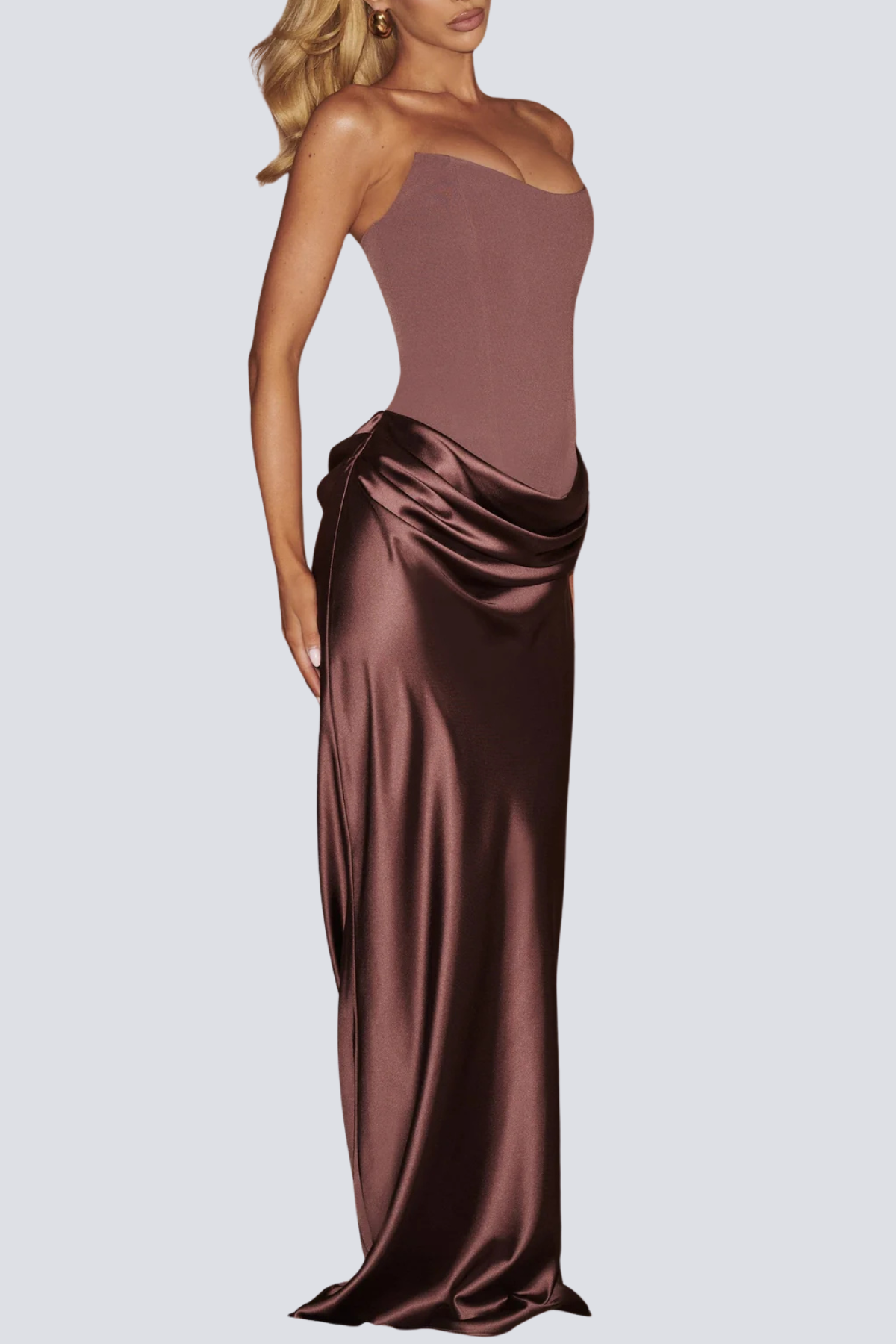AIsolda  Strapless Corset Scarf Satin Maxi Dress - Dusty Pink