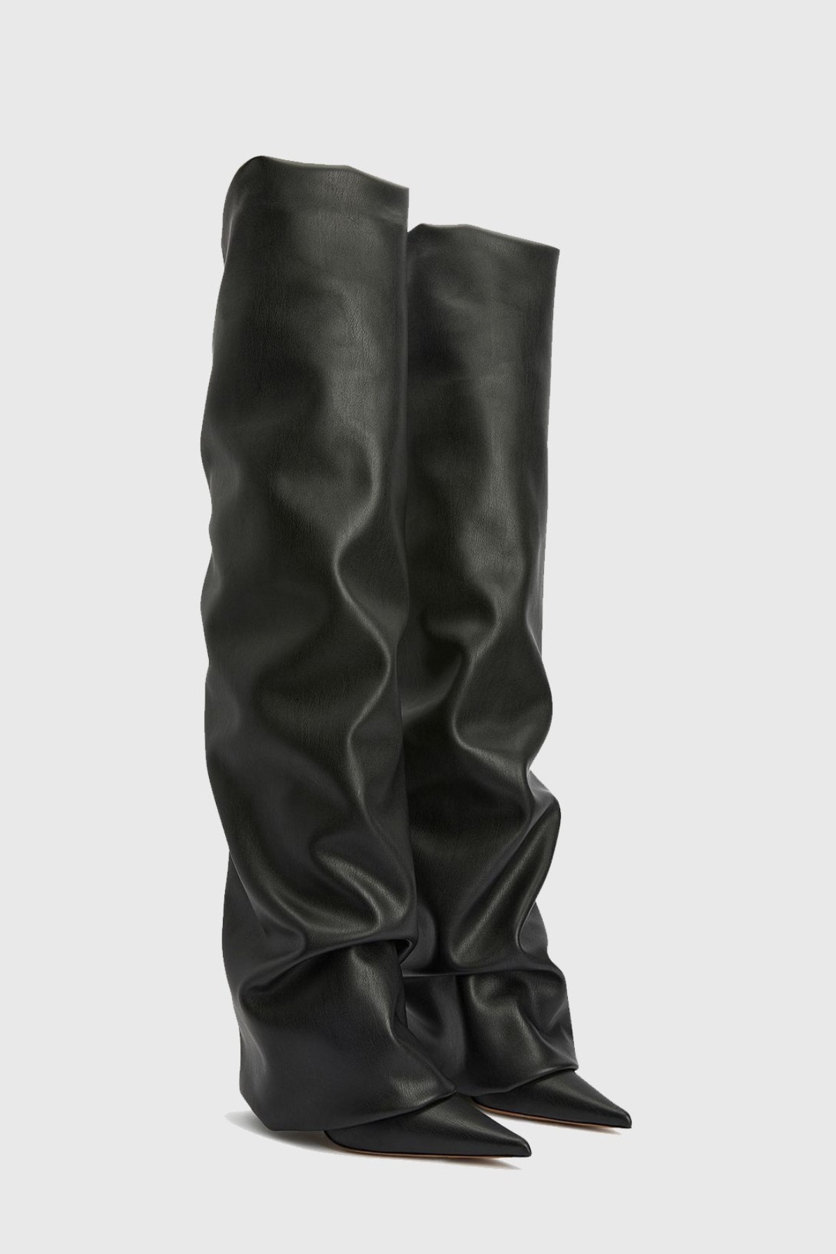 Dusya Ruched Leather Over The Knee Boots - Black
