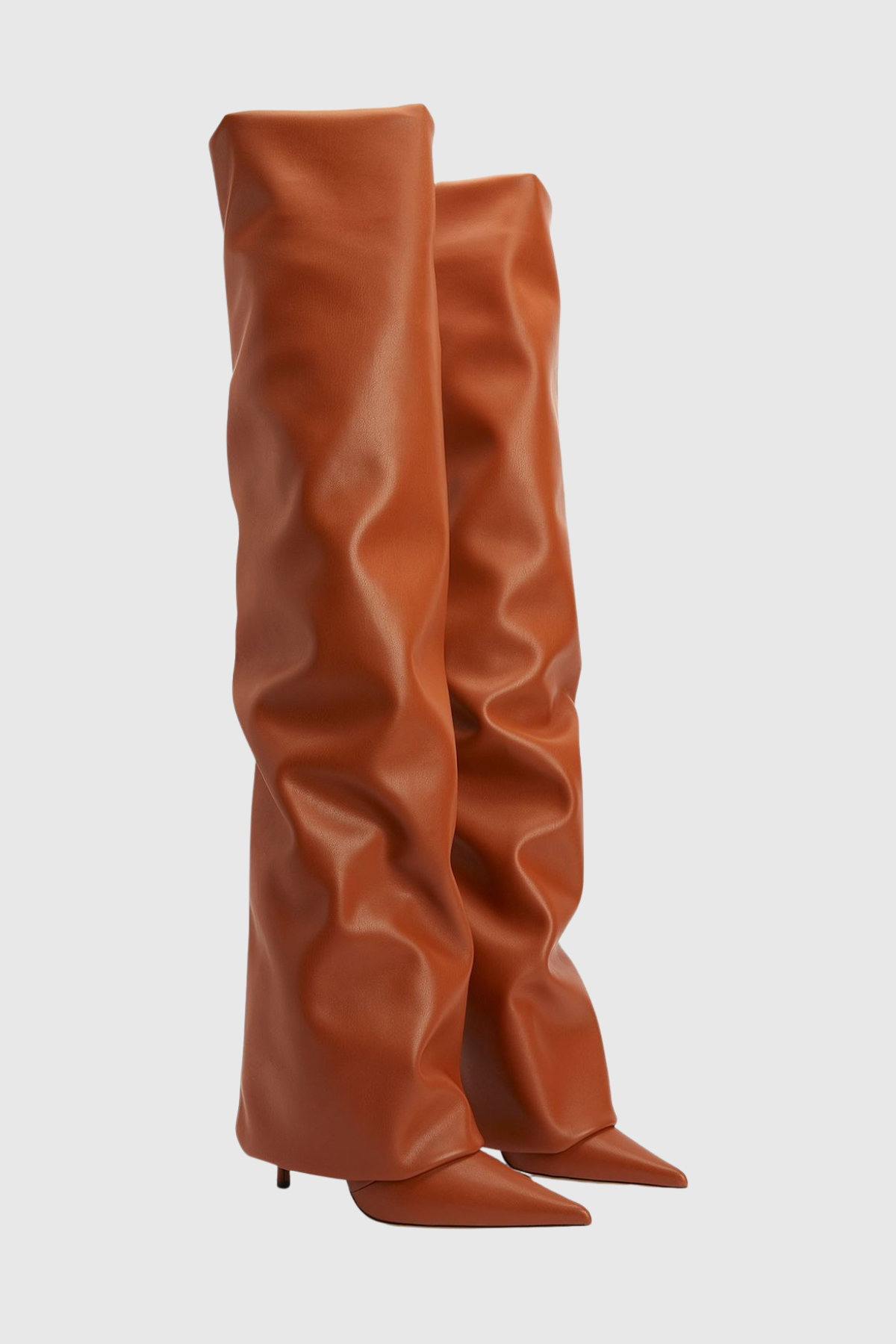Dusya Ruched Leather Over The Knee Boots - Brown