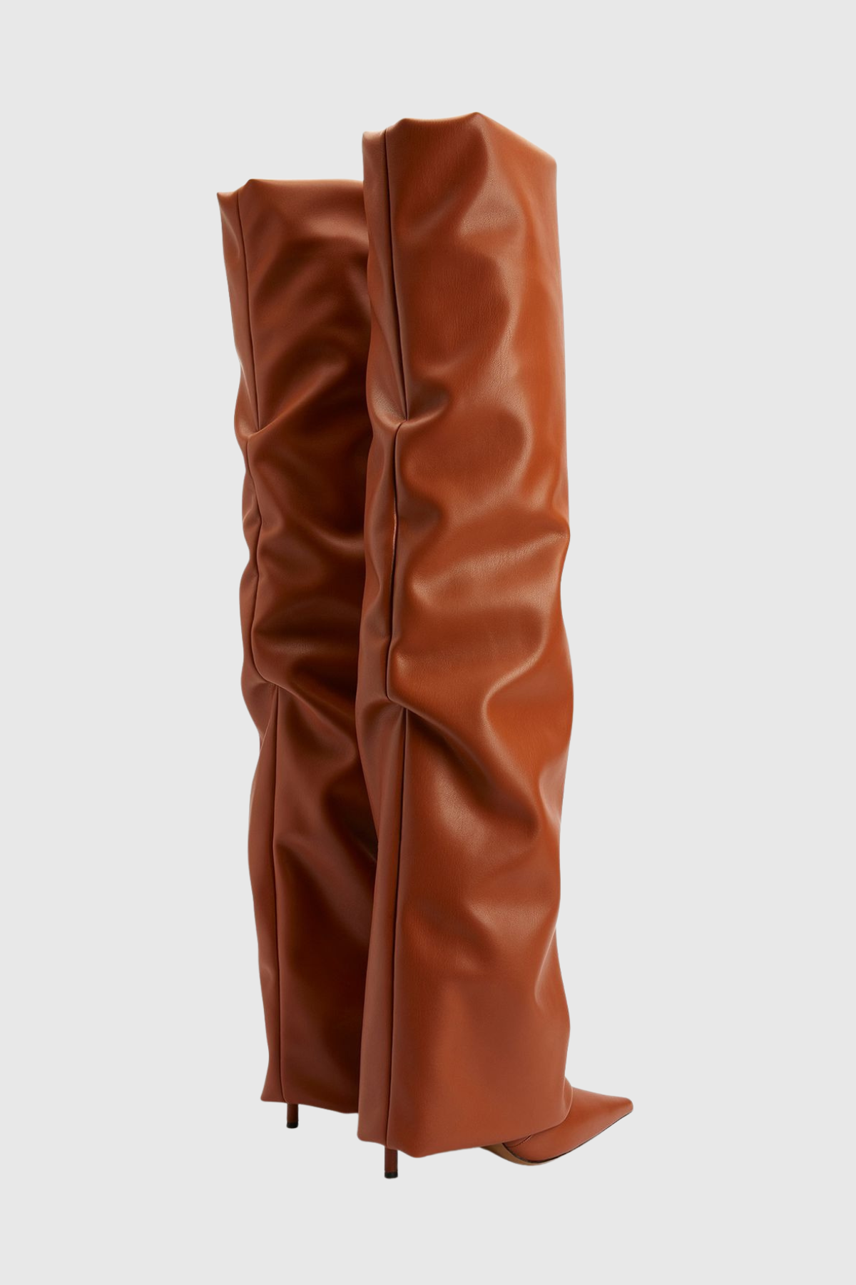 Dusya Ruched Leather Over The Knee Boots - Brown