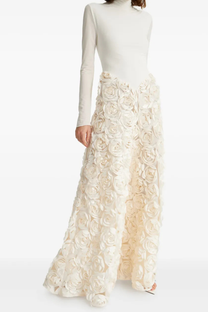 Duxa Floral Appliqué Long Sleeve Maxi Dress