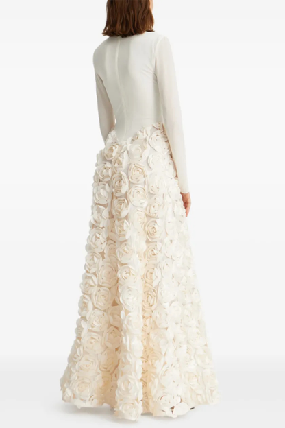 Duxa Floral Appliqué Long Sleeve Maxi Dress