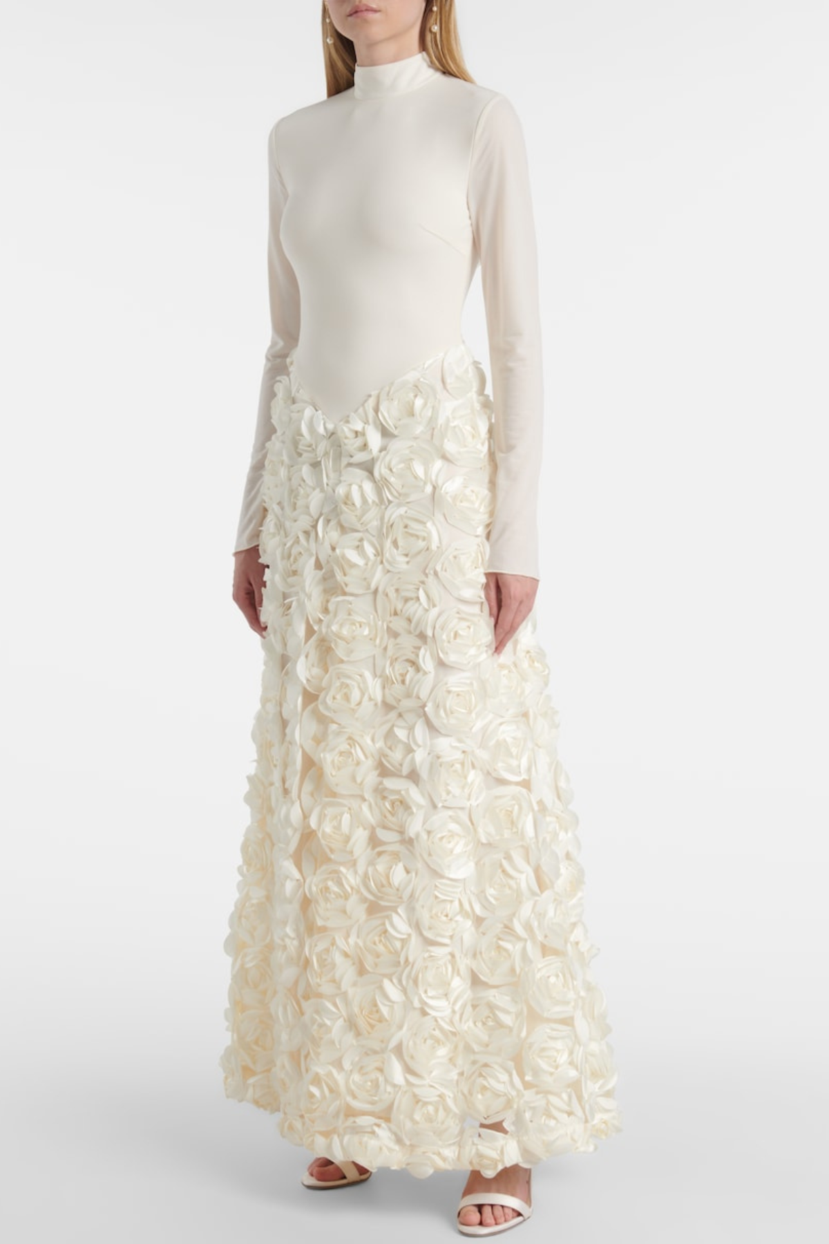 Duxa Floral Appliqué Long Sleeve Maxi Dress