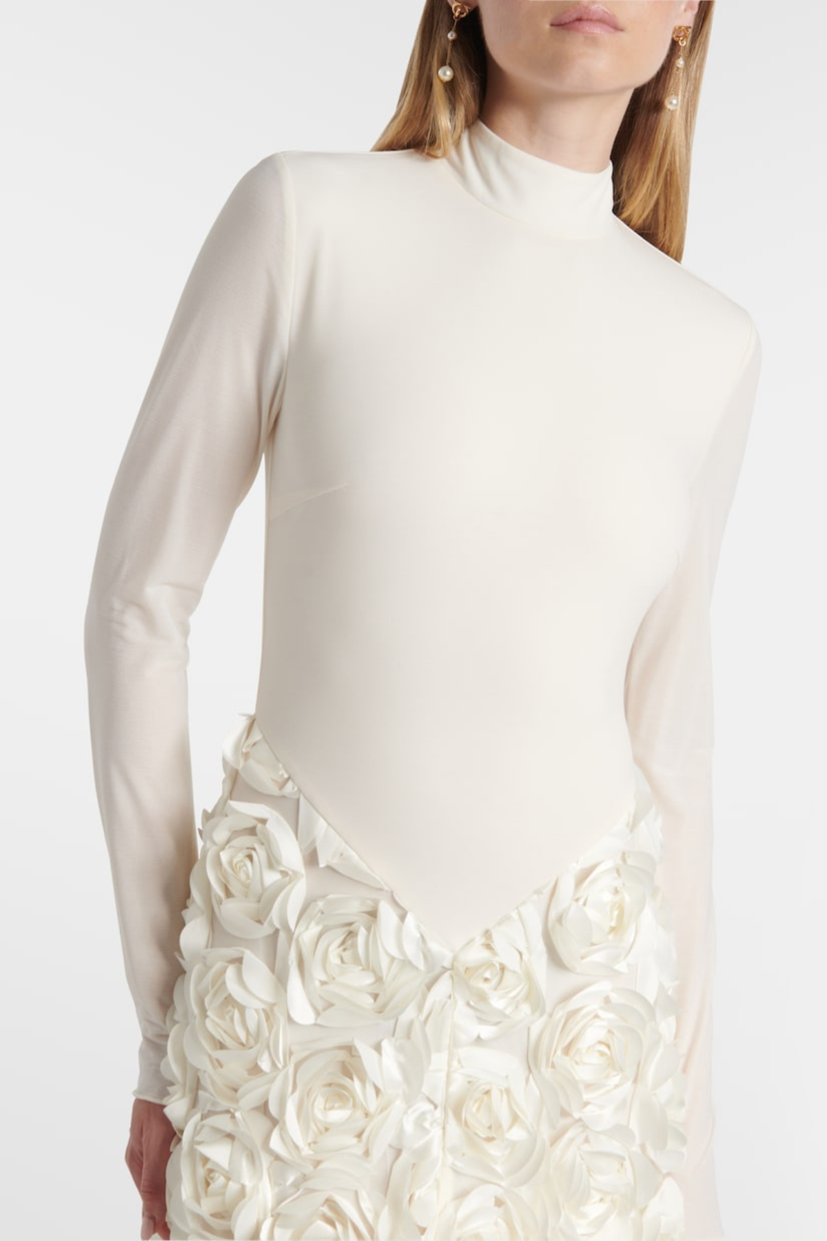 Duxa Floral Appliqué Long Sleeve Maxi Dress