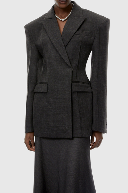 Dverly Cinched Waist Blazer - Grey