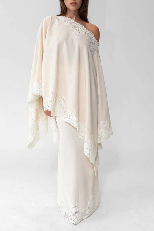 Eabha One Shoulder Lace Trim Top & Maxi Skirt Set