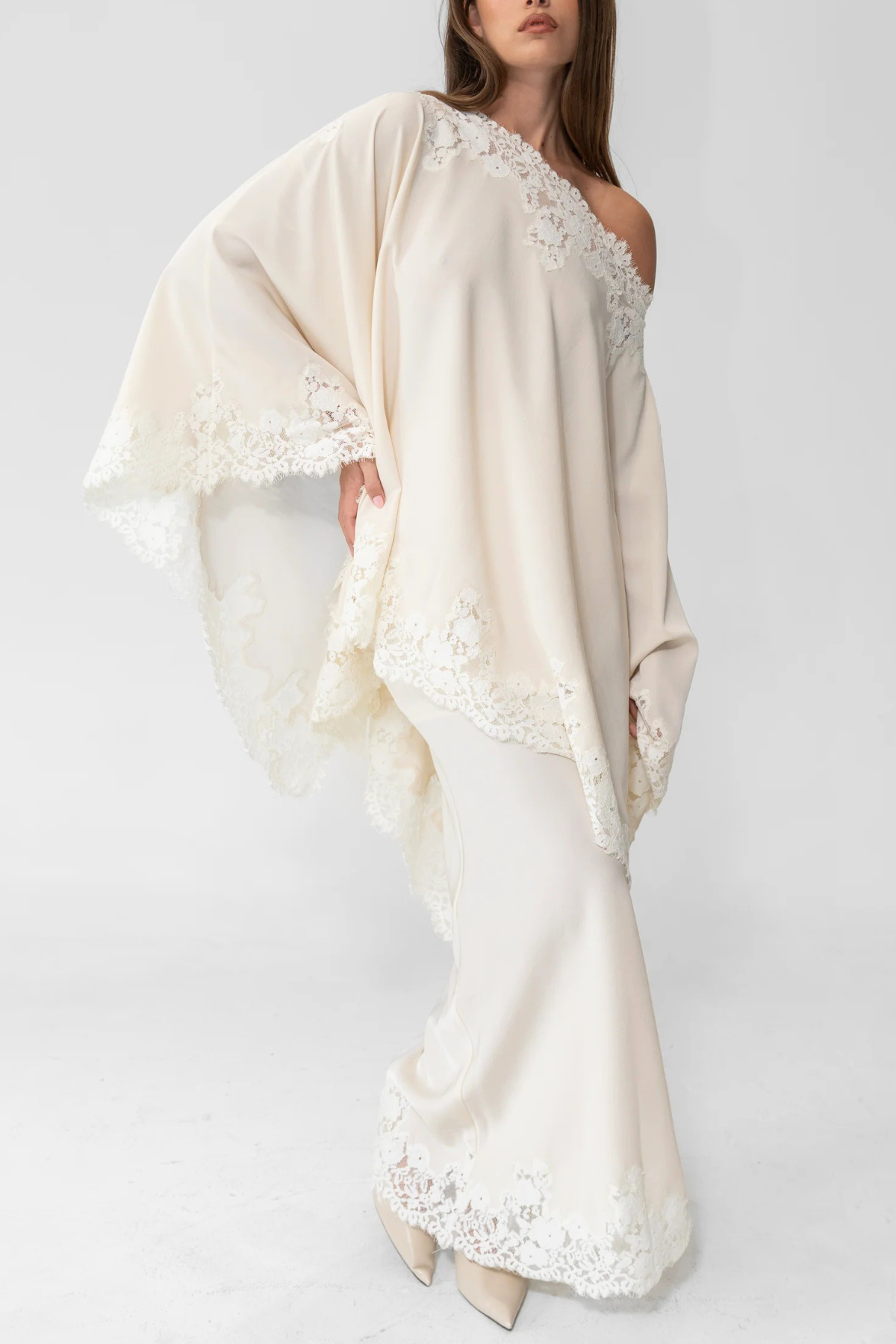 Eabha One Shoulder Lace Trim Top & Maxi Skirt Set