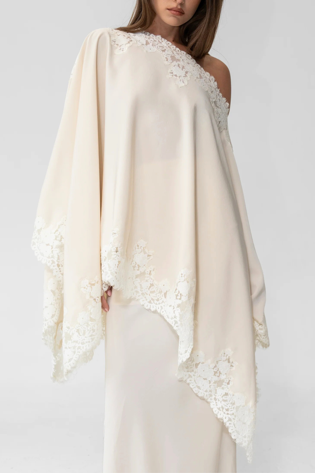 Eabha One Shoulder Lace Trim Top & Maxi Skirt Set