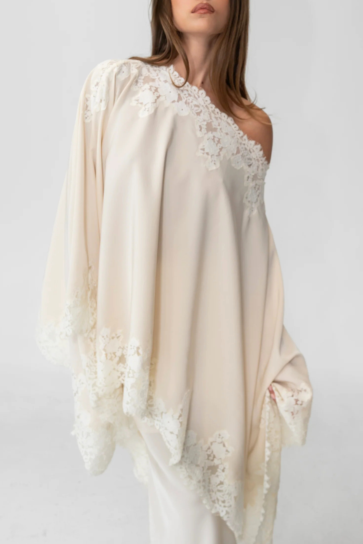 Eabha One Shoulder Lace Trim Top & Maxi Skirt Set