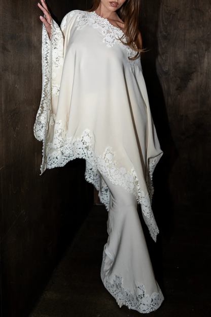 Eabha One Shoulder Lace Trim Top & Maxi Skirt Set