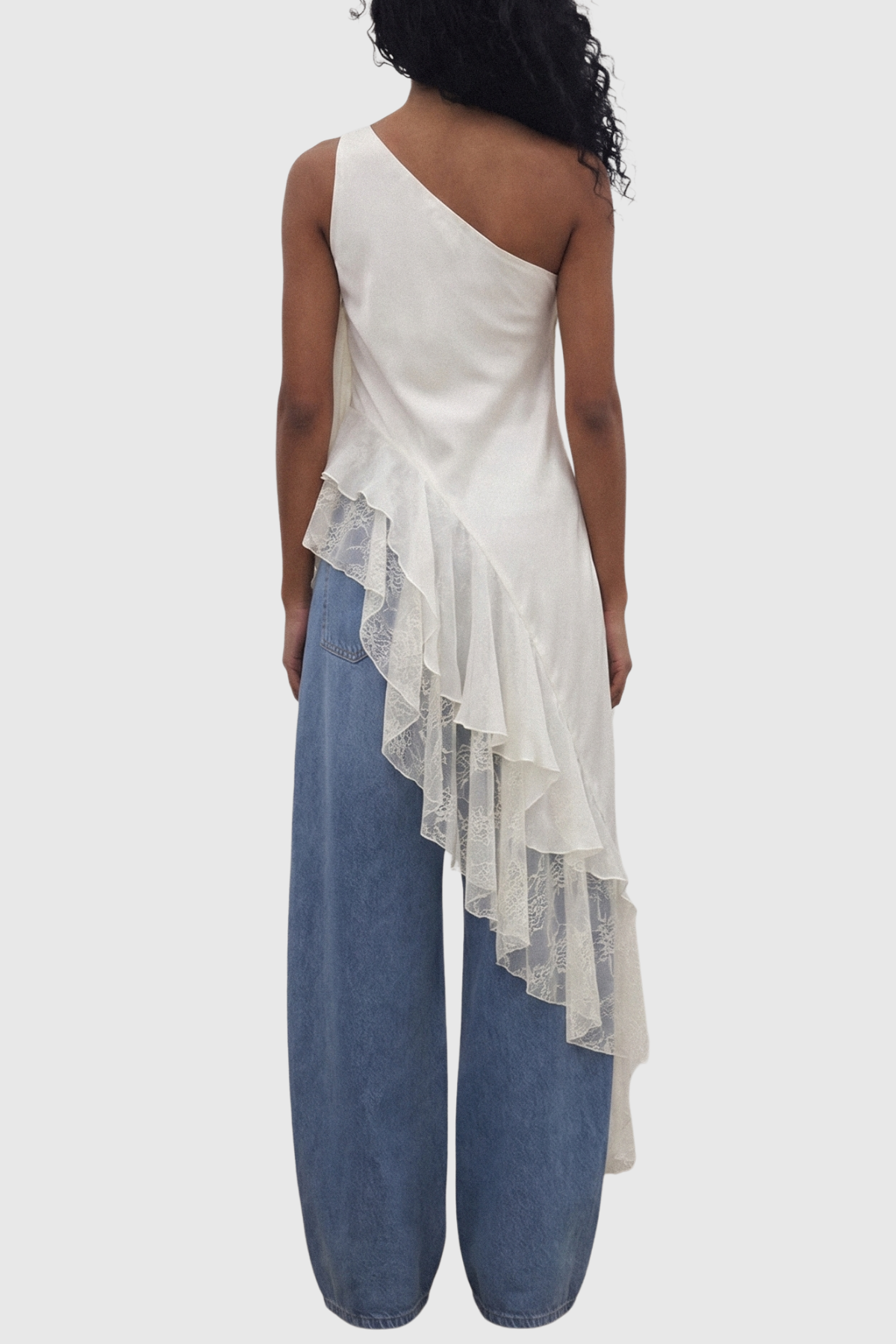 Eadi One Shoulder Asymmetric Lace Top