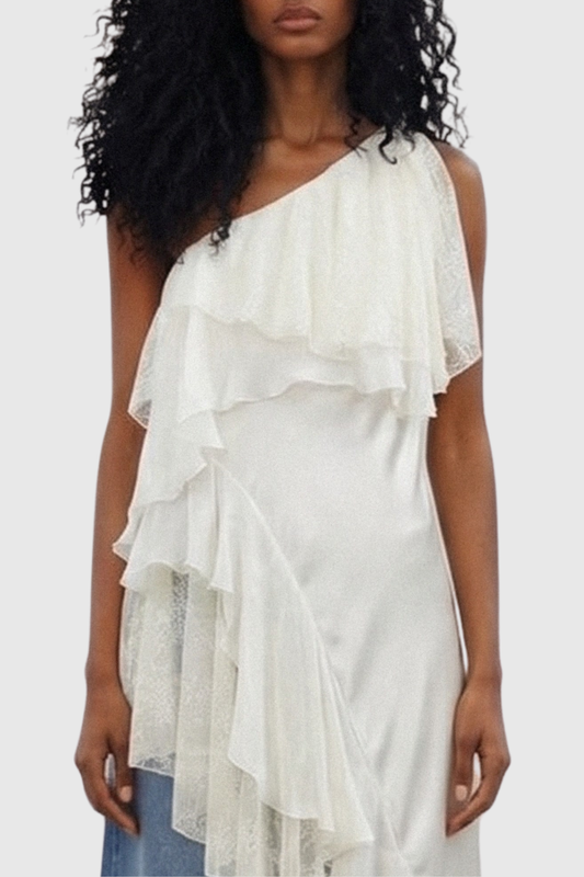 Eadi One Shoulder Asymmetric Lace Top