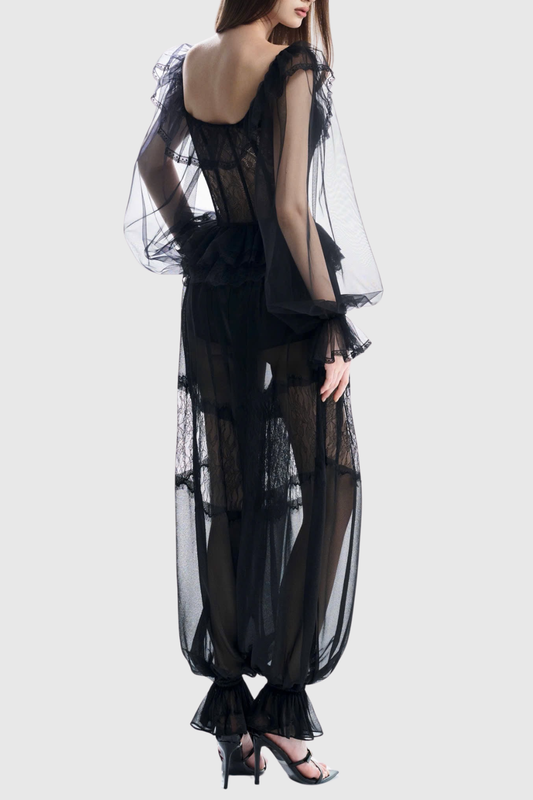 Eamara Sheer Lace Corset & Pants Set
