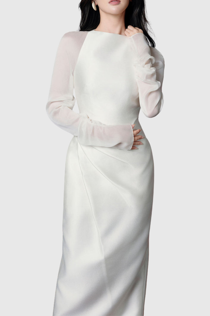 Eamoa Mesh Long Sleeve Ruched Maxi Dress