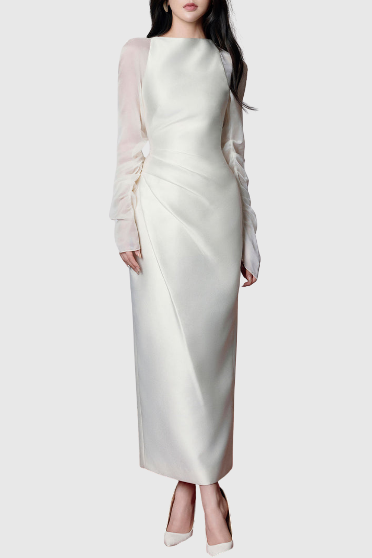 Eamoa Mesh Long Sleeve Ruched Maxi Dress
