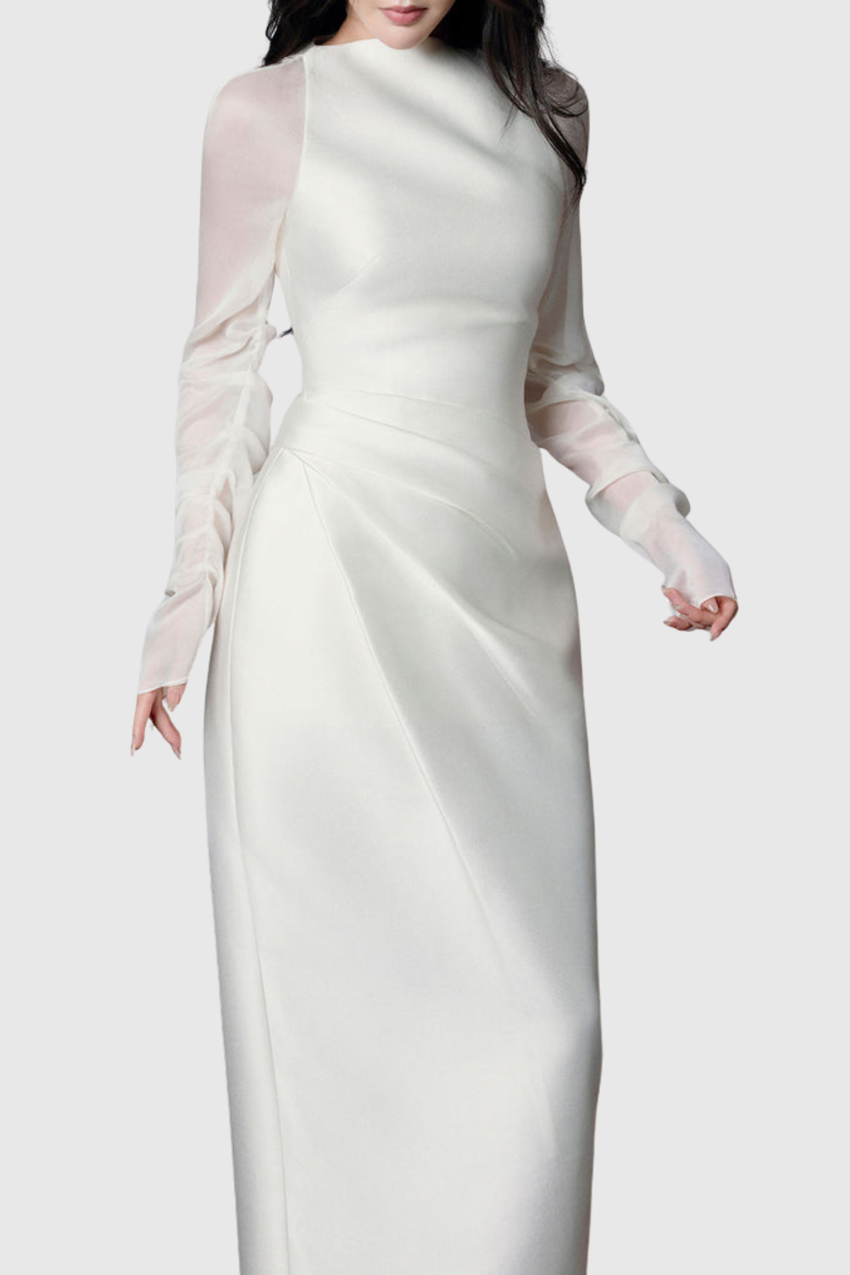 Eamoa Mesh Long Sleeve Ruched Maxi Dress