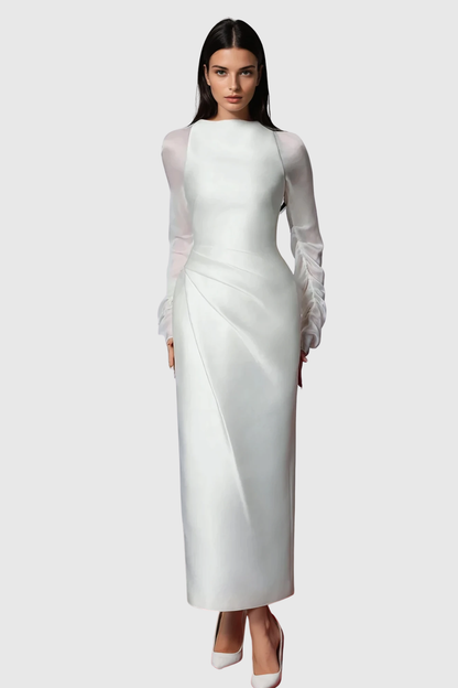 Eamoa Mesh Long Sleeve Ruched Maxi Dress