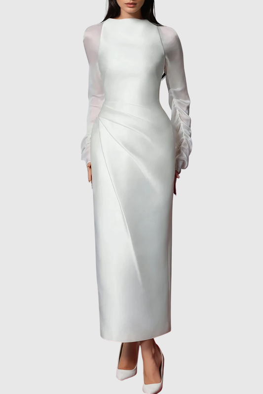 Eamoa Mesh Long Sleeve Ruched Maxi Dress
