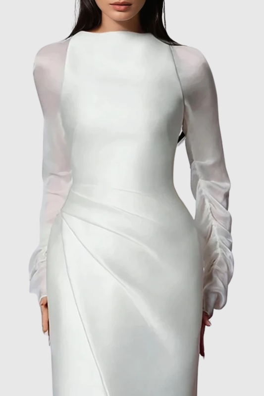 Eamoa Mesh Long Sleeve Ruched Maxi Dress