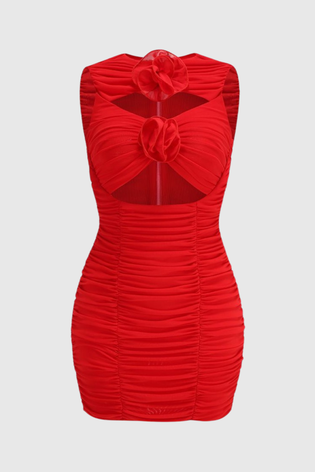 Earls Floral Sleeveless Ruched Mesh Mini Dress