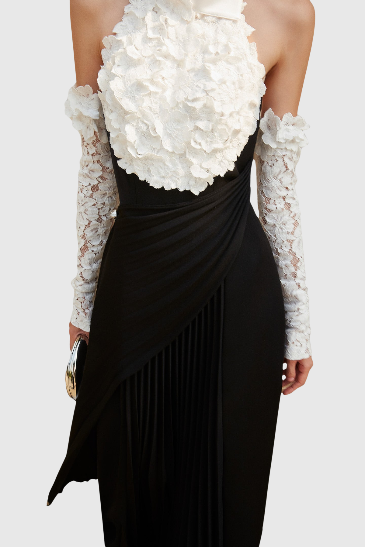 Easton Floral Appliqué Lace Pleated Maxi Dress