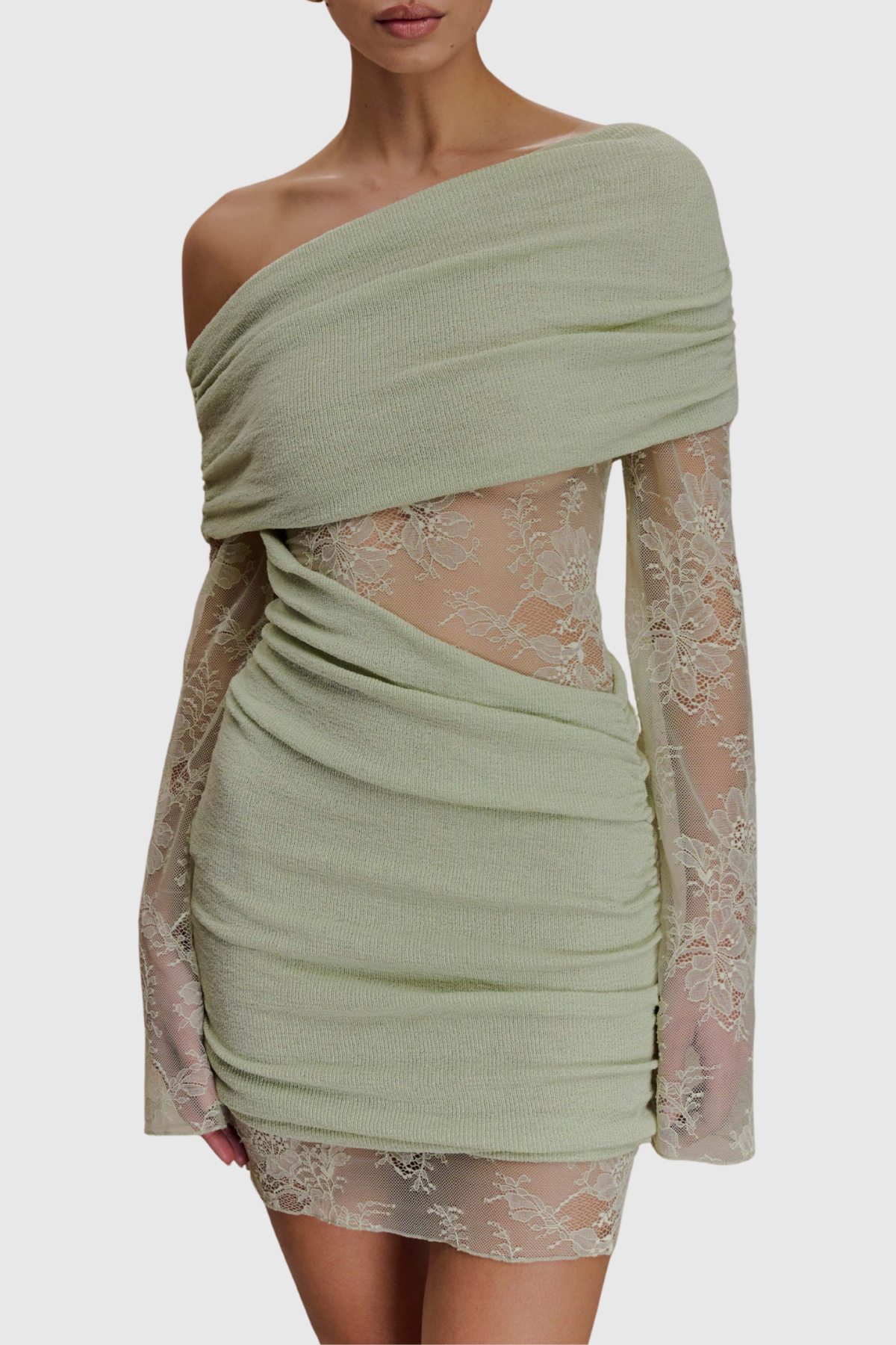 Eaylor Off Shoulder Lace Ruched Mini Dress