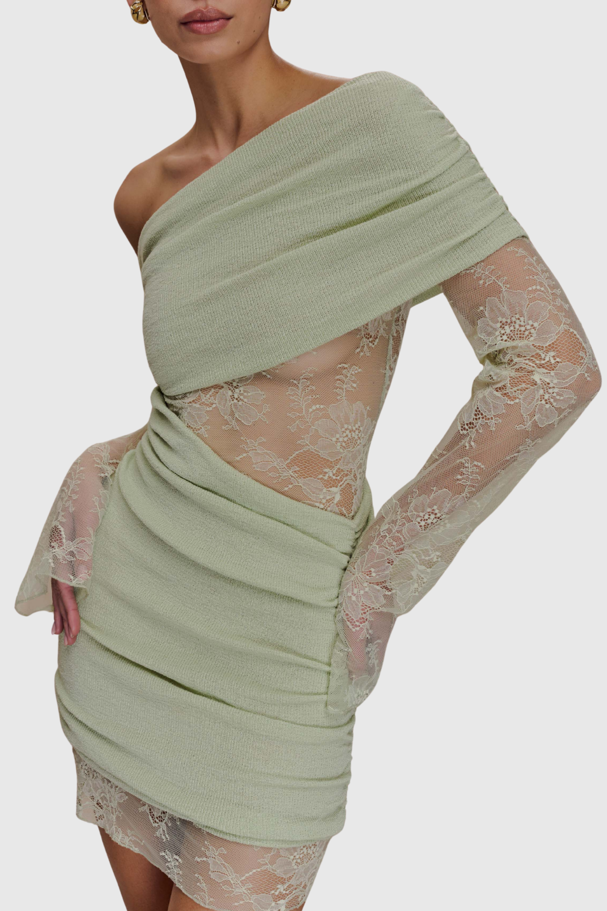 Eaylor Off Shoulder Lace Ruched Mini Dress