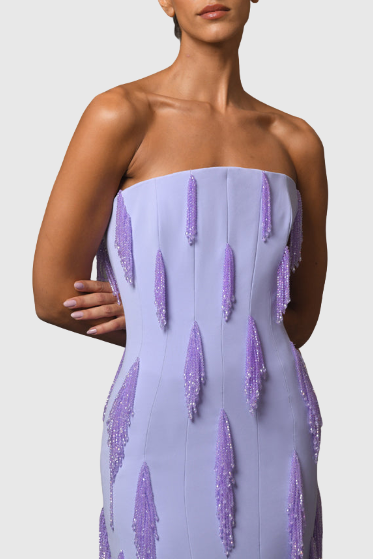 Ebony Strapless Beaded Fringe Embellished Maxi Dress