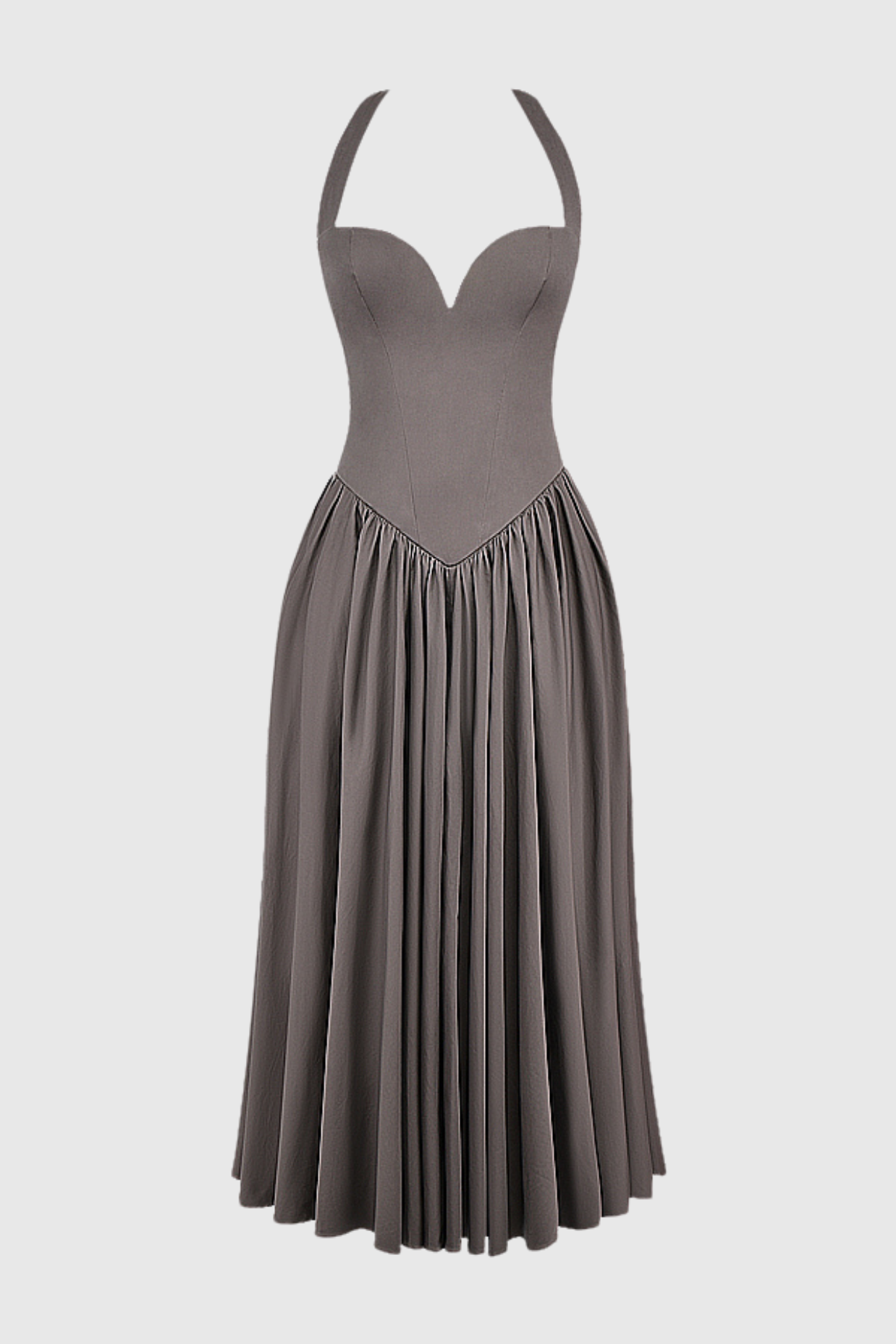 Ebrill Halter V-neck Ruched Midi Dress - Grey