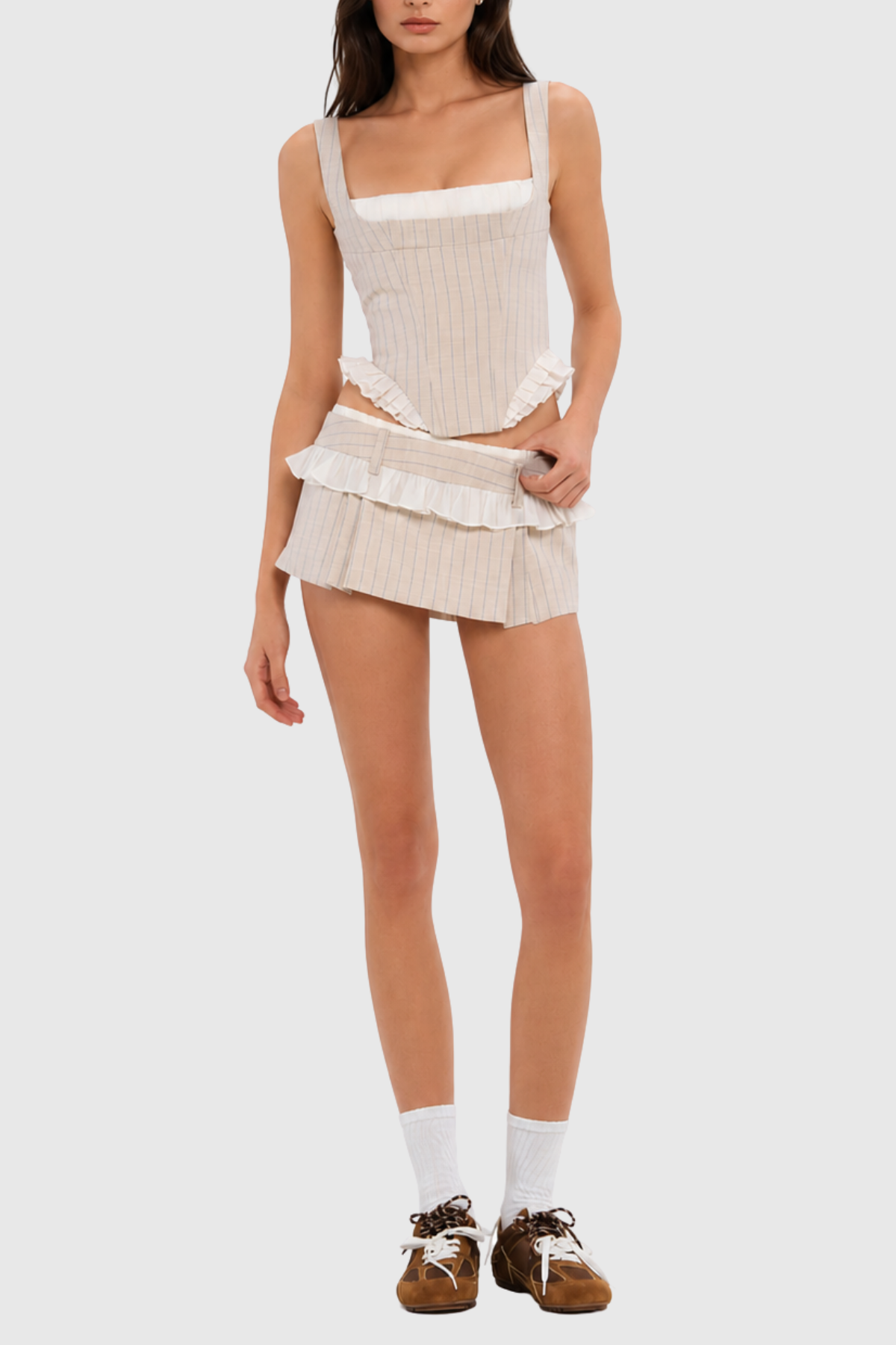 Edaya Stripe Corset & Mini Skirt Set